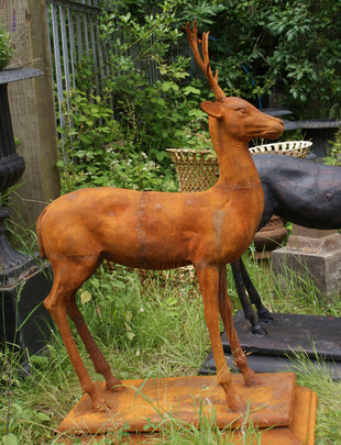 Cast Iron Young Buck Statue on Plinth 2x